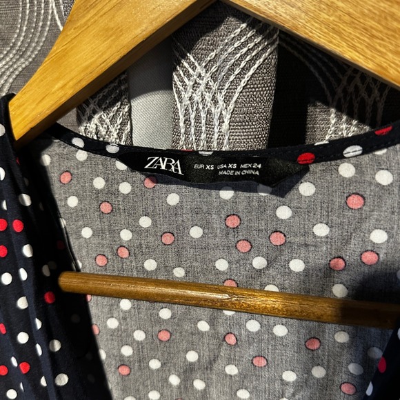 Zara Polka‎ Dot Midi Dress Wrap Tie Belt Short Sleeve XS - Picture 3 of 5